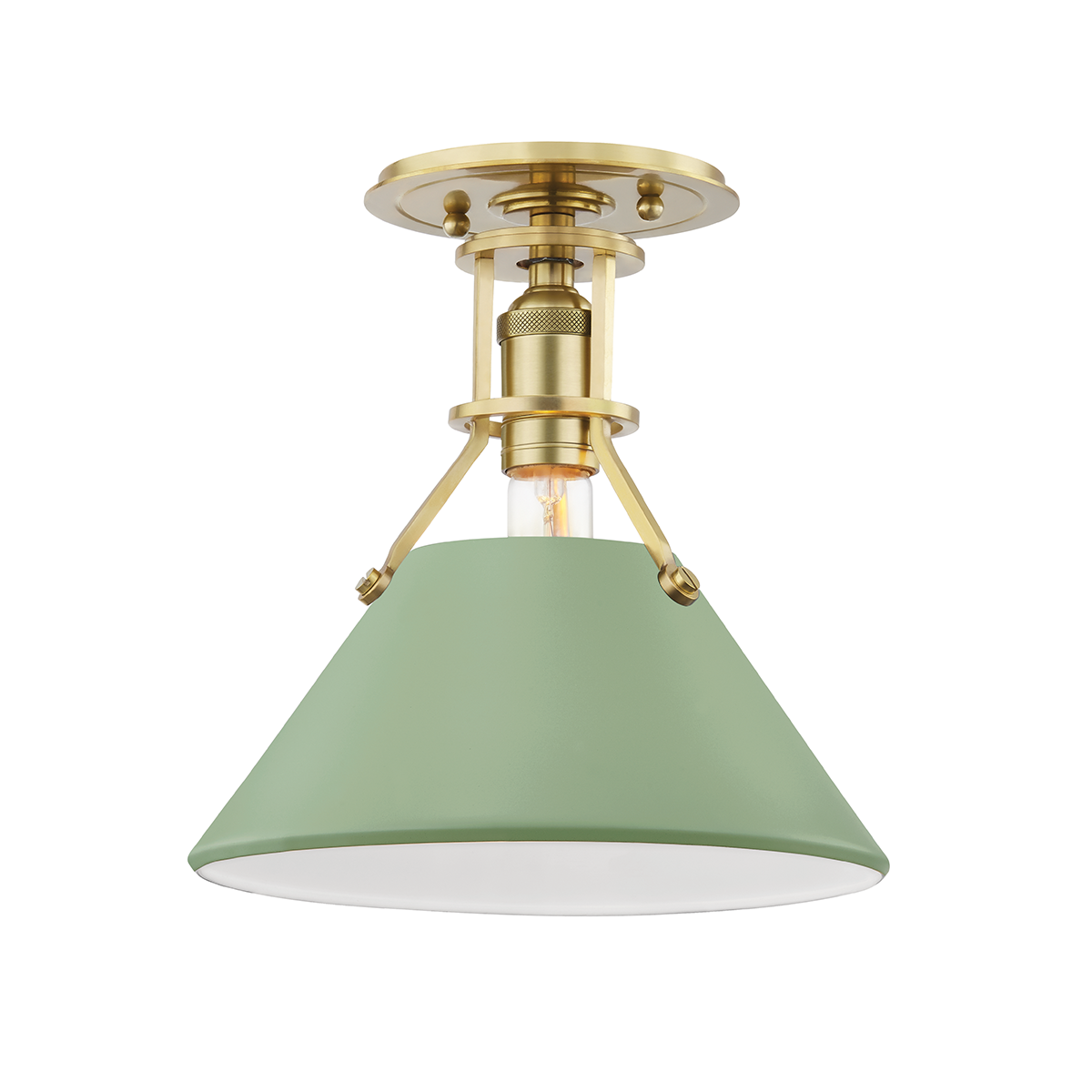 Hudson Valley Painted No.2 Semi-Flush Mount Aged Brass/Leaf Green Combo
