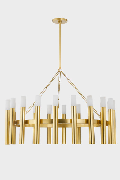 Hudson Valley Pali 20-Light Chandelier in Aged Brass, room setting 1