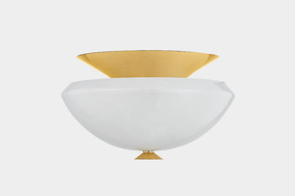 Hudson Valley Pawtucket 2-Light Flush Mount in Aged Brass / Soft White, room setting 1