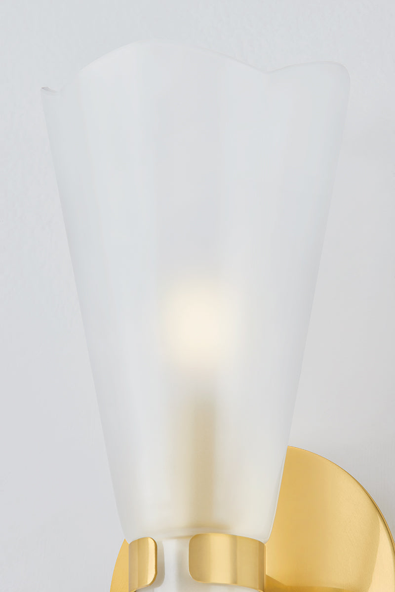 Hudson Valley Pine Island Wall Sconce in Aged Brass, room setting 2