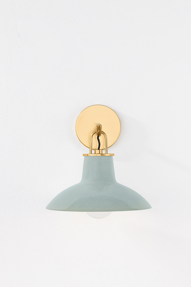 Hudson Valley Pottersville Wall Sconce in Aged Brass, room setting 1
