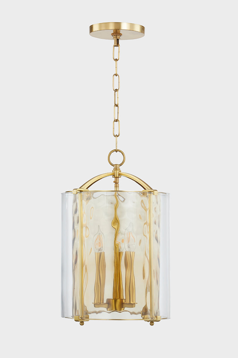 Hudson Valley Ramsey 3-Light Lantern in Aged Brass, room setting 1