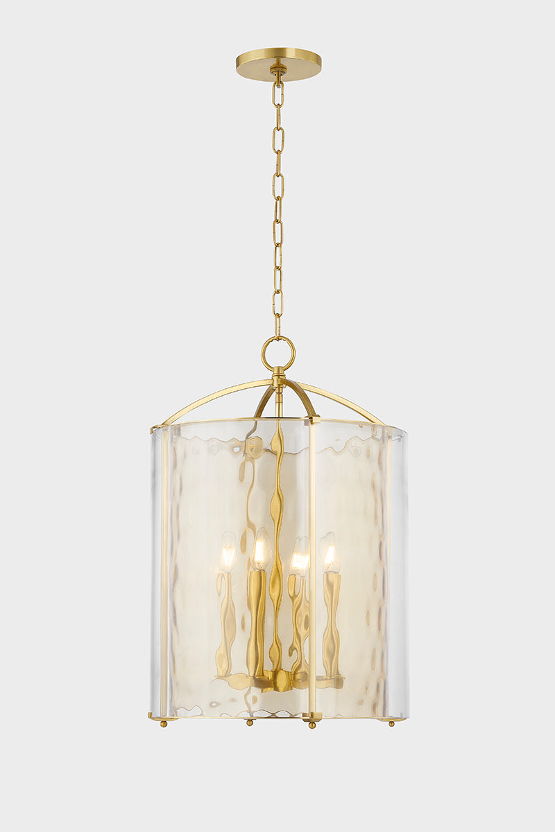 Hudson Valley Ramsey 4-Light Lantern in Aged Brass, room setting 1