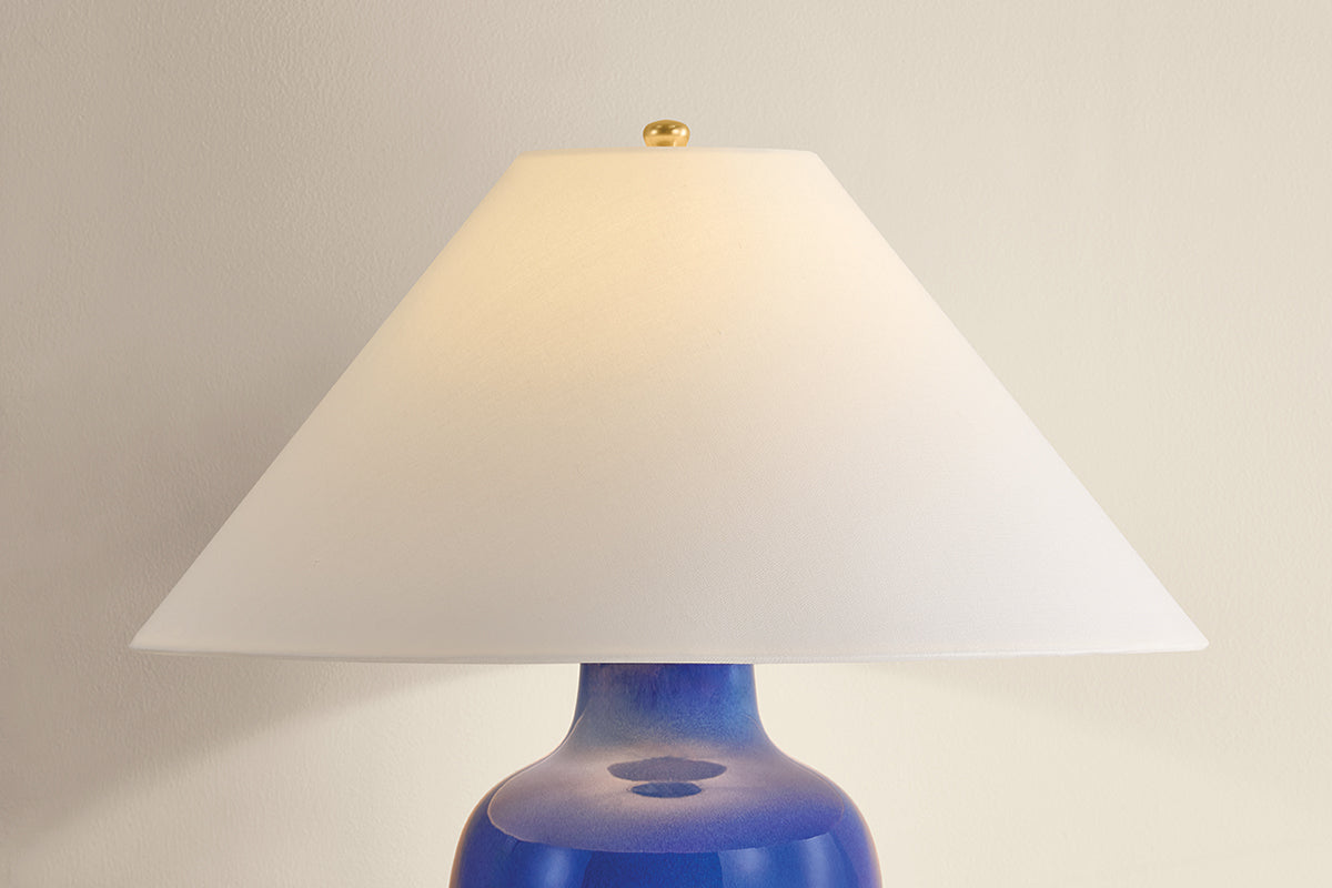 Hudson Valley Rhinelander Table Lamp in Aged Brass, room setting 1
