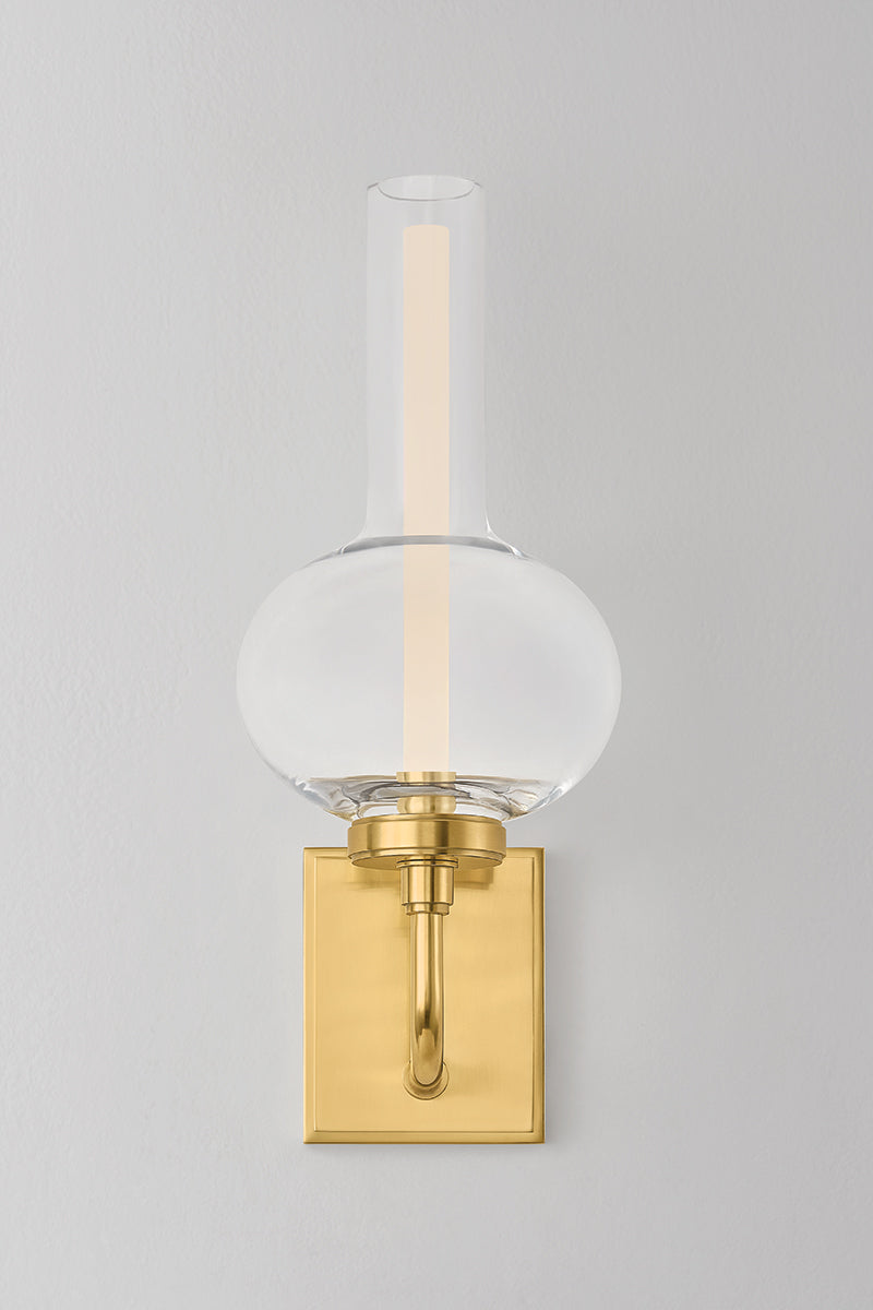 Hudson Valley Rossman Wall Sconce in Aged Brass, room setting 1