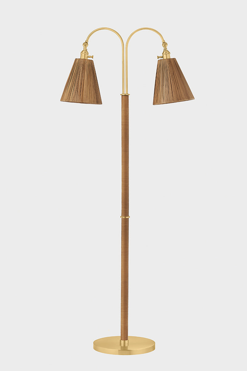 Hudson Valley Ruthin 2-Light Floor Lamp in Aged Brass, room setting 1