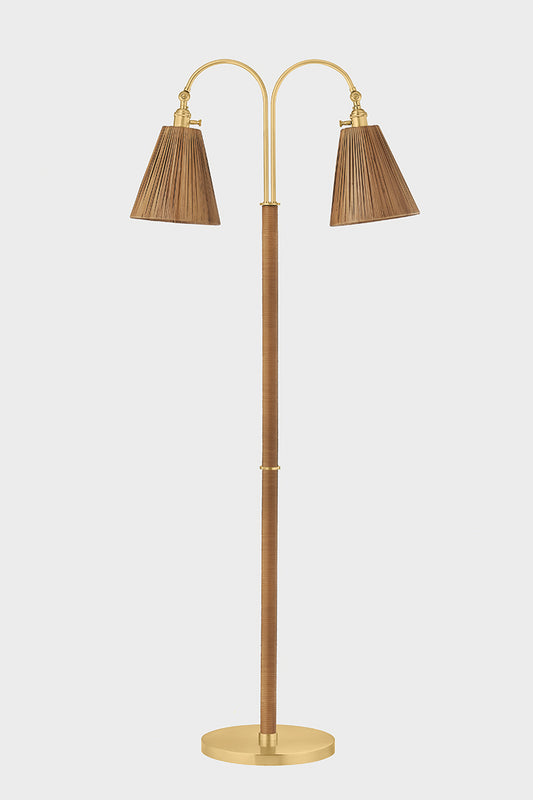 Hudson Valley Ruthin 2-Light Floor Lamp in Aged Brass, room setting 1