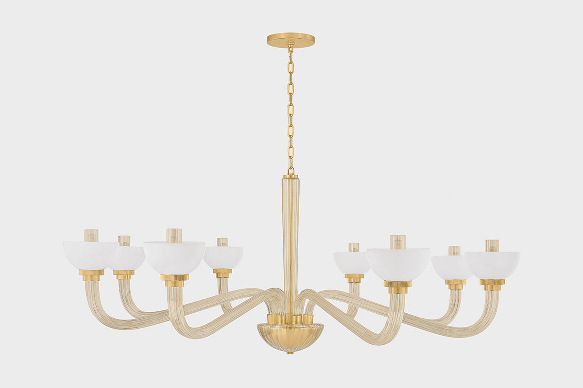Hudson Valley St. Lawrence 8-Light Chandelier in Aged Brass, room setting 1