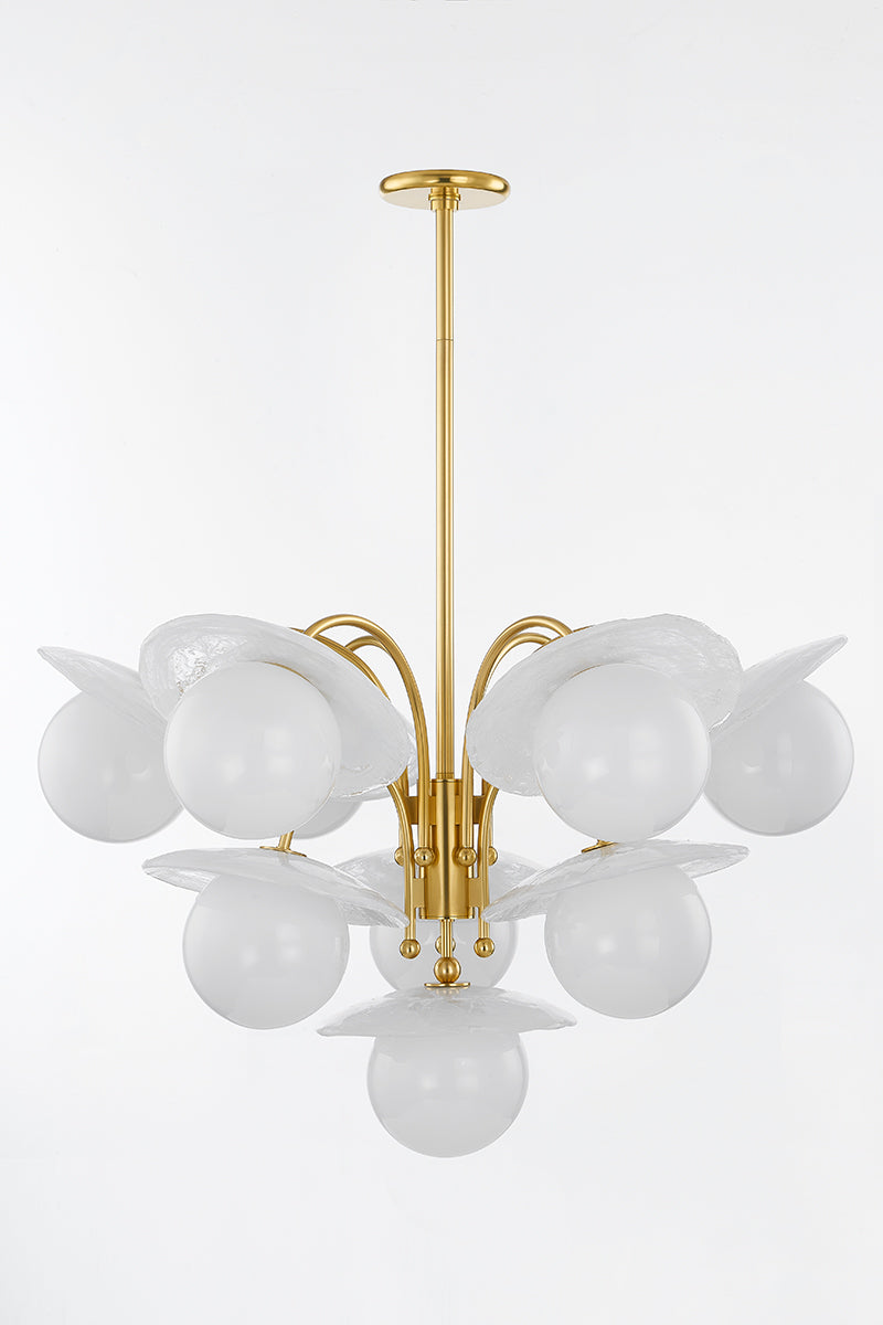 Hudson Valley Stampford 10-Light Chandelier in Aged Brass, room setting 1
