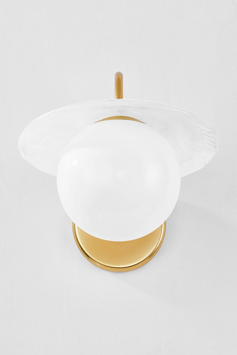 Hudson Valley Stampford Wall Sconce in Aged Brass, room setting 1