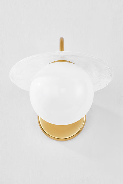Hudson Valley Stampford Wall Sconce in Aged Brass, room setting 1
