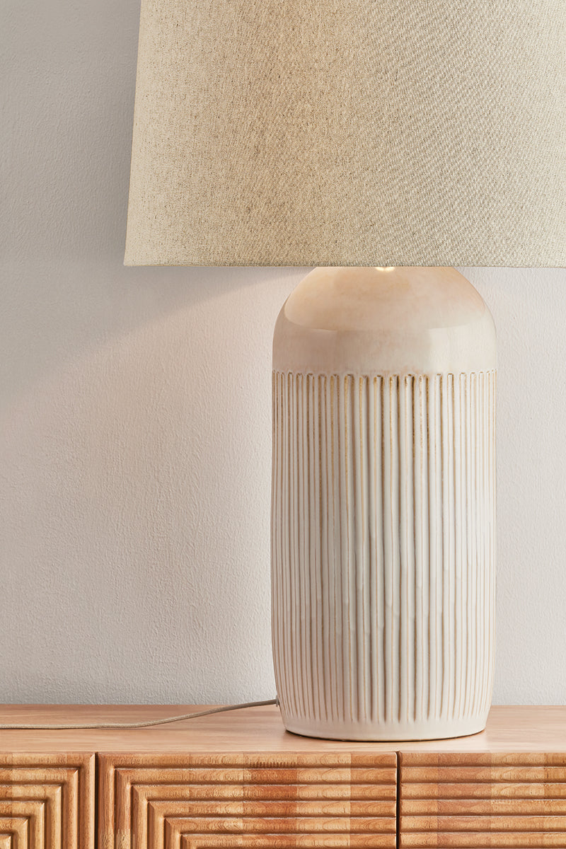 Hudson Valley Stevens Point Table Lamp in Aged Brass, room setting 1