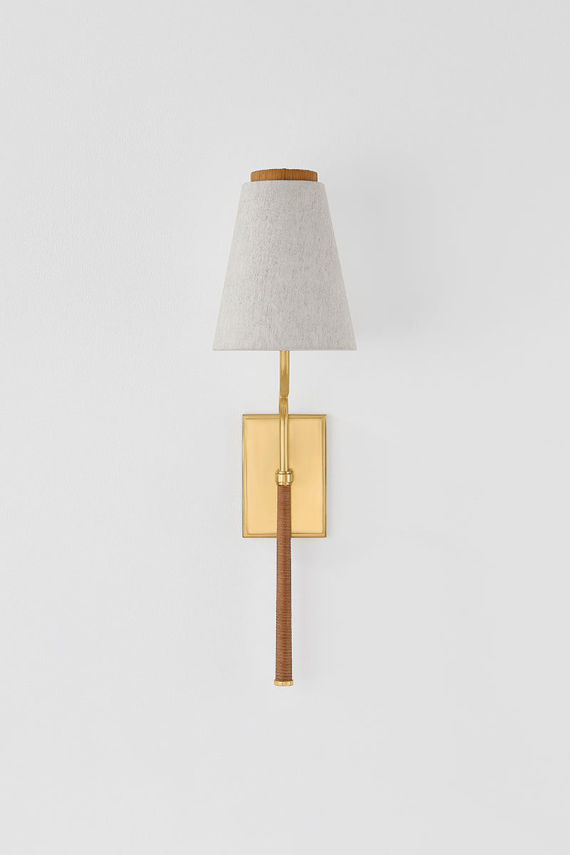 Hudson Valley Sullivan Wall Sconce in Aged Brass, room setting 1