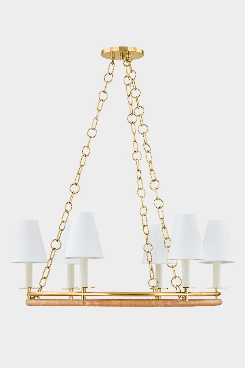Hudson Valley Swanton 6-Light Chandelier in Aged Brass, room setting 1