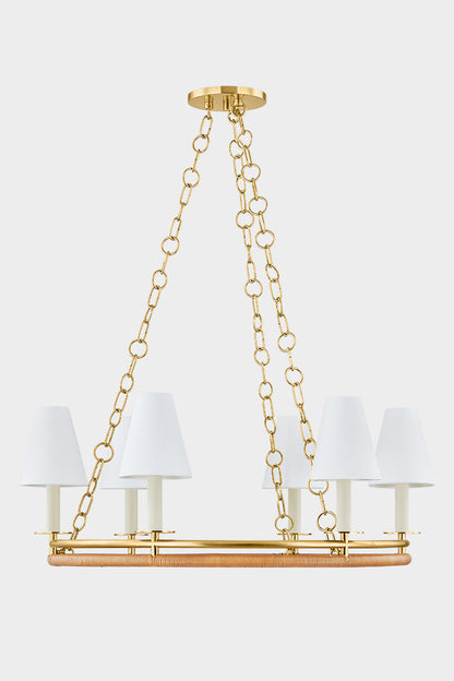 Hudson Valley Swanton 6-Light Chandelier in Aged Brass, room setting 1