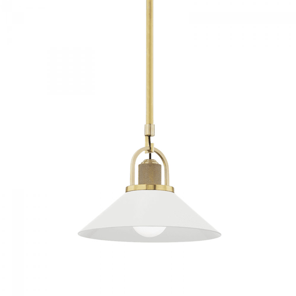 Hudson Valley Syosset Small Pendant Aged Brass, White