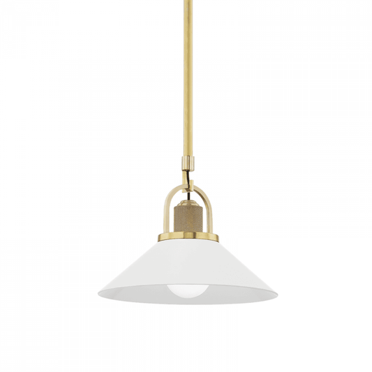 Hudson Valley Syosset Small Pendant Aged Brass, White