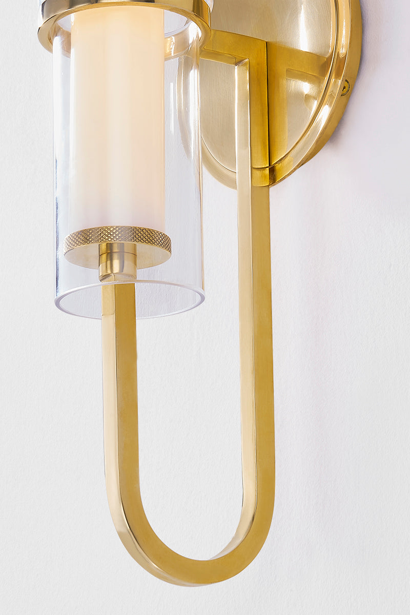 Hudson Valley Vancouver Wall Sconce in Aged Brass, room setting 1