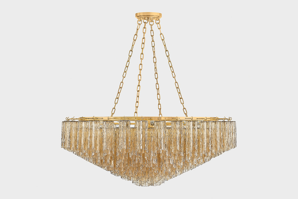 Hudson Valley Watertown 21-Light Chandelier in Aged Brass, room setting 1