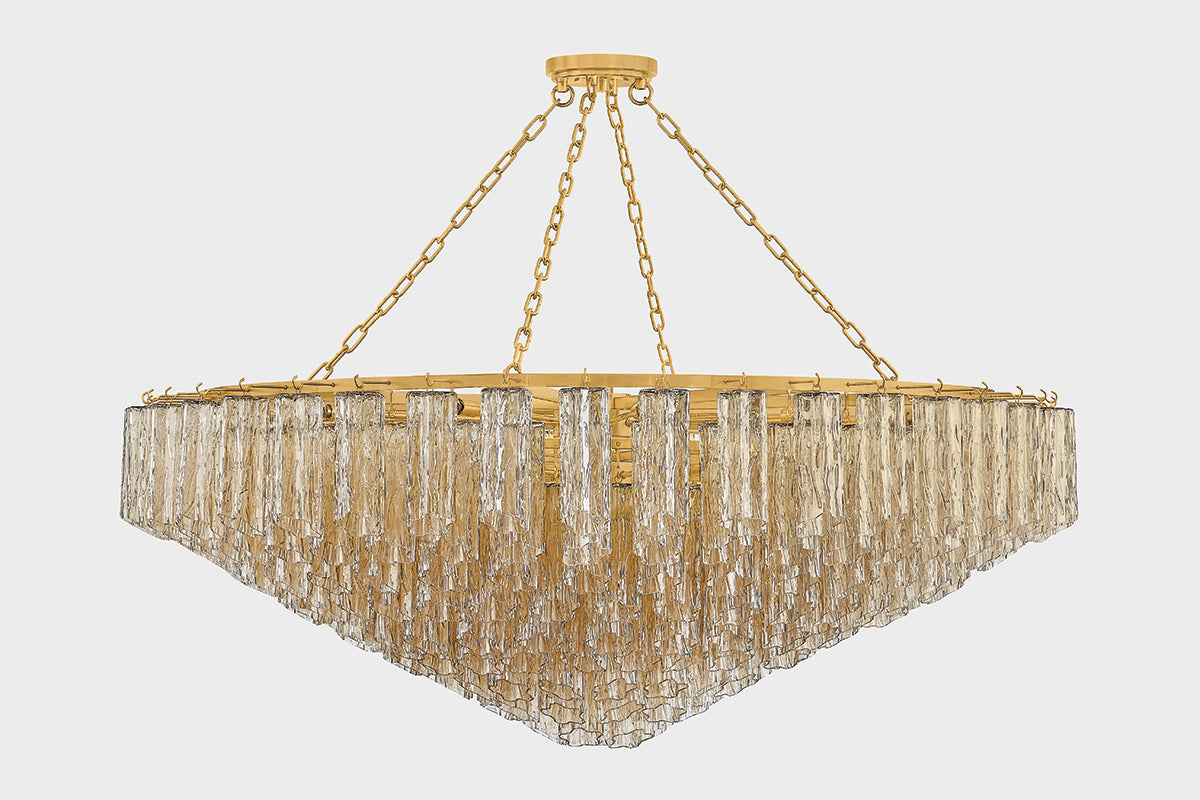 Hudson Valley Watertown 33-Light Chandelier in Aged Brass, room setting 1