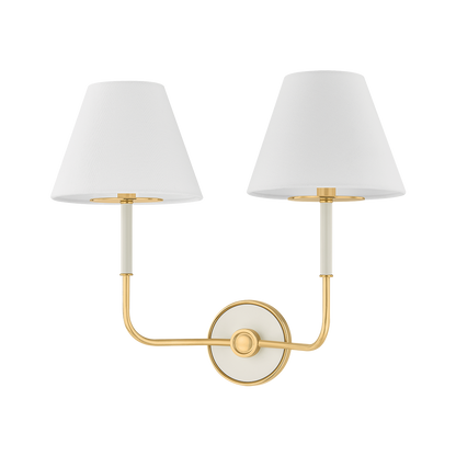 Hudson Valley Wedgewood 2-Light Wall Sconce Aged Brass / Off-White with Off White
