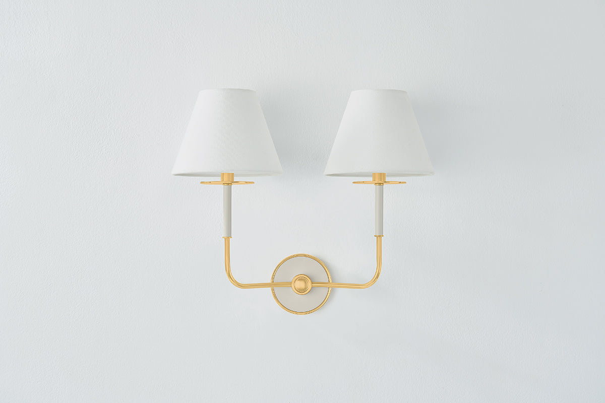 Hudson Valley Wedgewood 2-Light Wall Sconce in Aged Brass / Off White, room setting 1