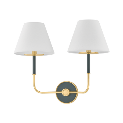Hudson Valley Wedgewood 2-Light Wall Sconce Aged Brass / Soft Studio Green