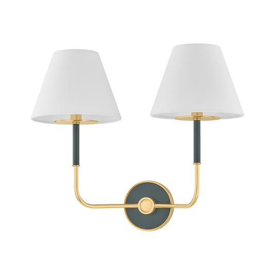 Hudson Valley Wedgewood 2-Light Wall Sconce Aged Brass / Soft Studio Green