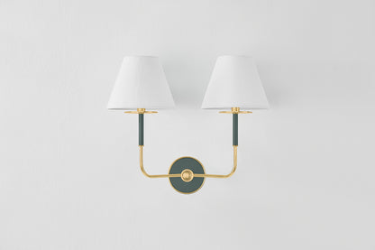 Hudson Valley Wedgewood 2-Light Wall Sconce in Aged Brass / Soft Studio Green, room setting 1