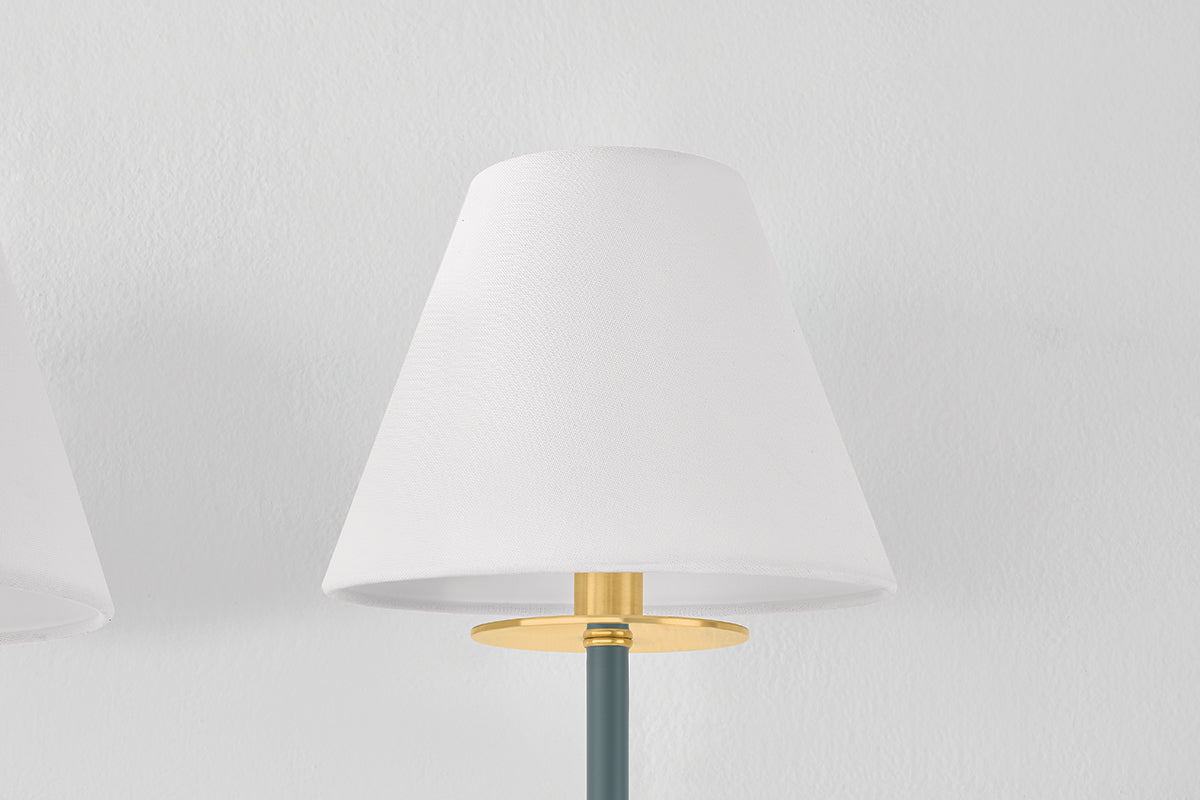Hudson Valley Wedgewood 2-Light Wall Sconce in Aged Brass / Soft Studio Green, room setting 2