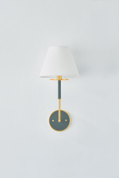 Hudson Valley Wedgewood Wall Sconce in Aged Brass / Soft Studio Green, room setting 1