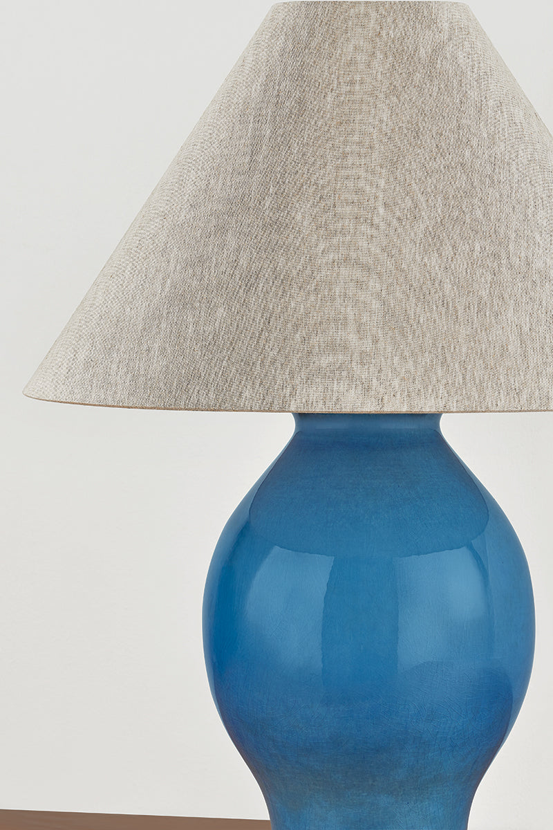 Hudson Valley Westhorpe Table Lamp in Aged Brass / Ceramic French Blue, room setting 1