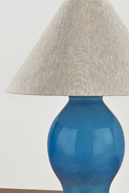 Hudson Valley Westhorpe Table Lamp in Aged Brass / Ceramic French Blue, room setting 1