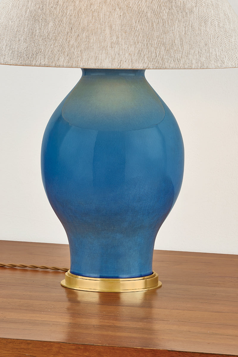 Hudson Valley Westhorpe Table Lamp in Aged Brass / Ceramic French Blue, room setting 2