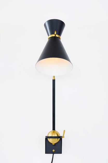 Hudson Valley Winsted Plug-In Wall Sconce in Aged Brass / Soft Black, room setting 1
