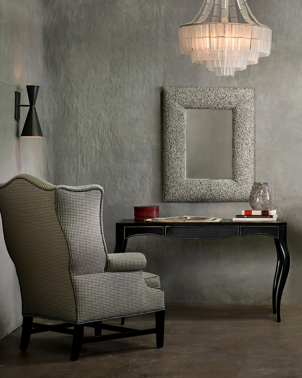Gino Wall Sconce, 2-Light, Dark Gray, White Interior, 15"H, Currey and Company (5000-0044 KGWP)