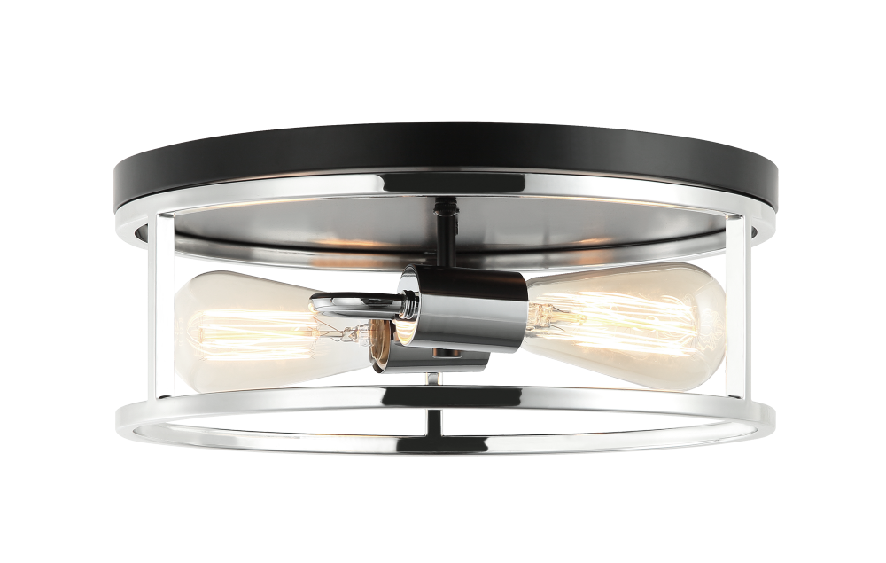 Matteo Lighting Clarke 2-Light Round Flush Mount Black, Chrome