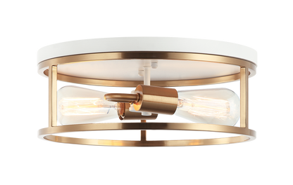 Matteo Lighting Clarke 2-Light Round Flush Mount White, Aged Brass