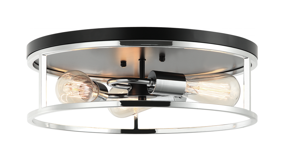 Matteo Lighting Clarke 3-Light Round Flush Mount Black, Chrome