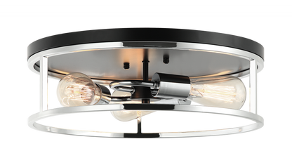 Matteo Lighting Clarke 3-Light Round Flush Mount Black, Chrome