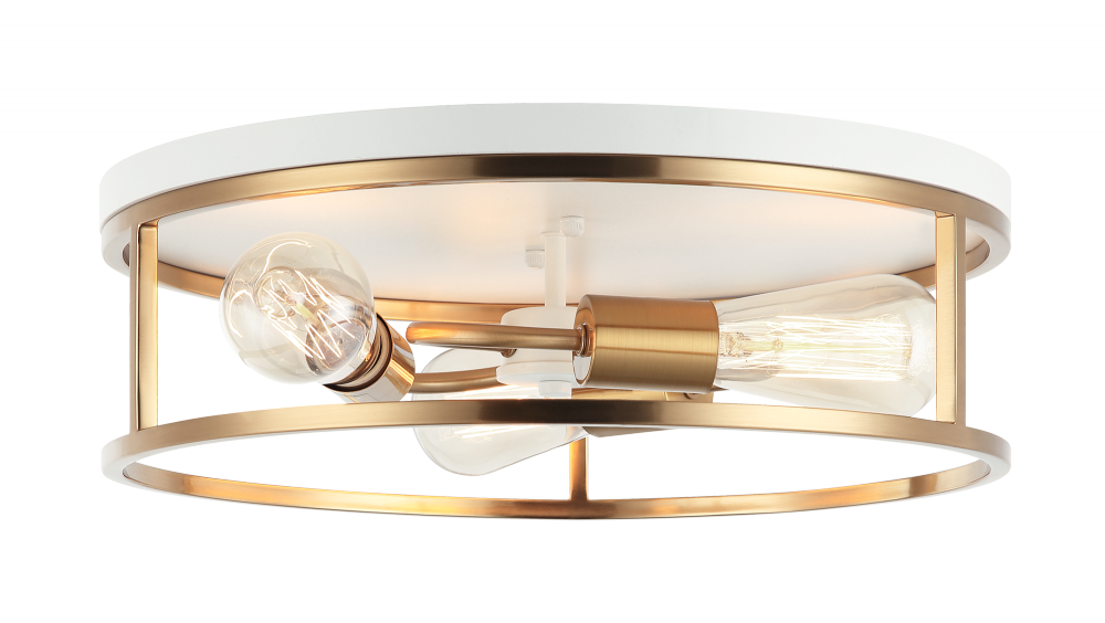 Matteo Lighting Clarke 3-Light Round Flush Mount White, Aged Brass