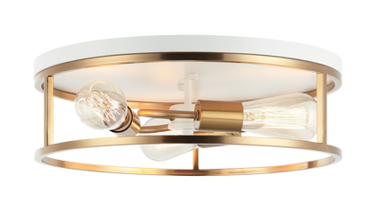 Matteo Lighting Clarke 3-Light Round Flush Mount White, Aged Brass