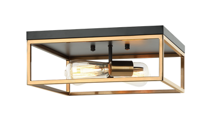 Matteo Lighting Clarke 2-Light Square Flush Mount Black, Aged Brass