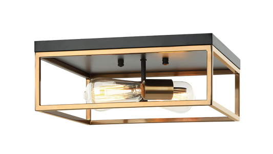 Matteo Lighting Clarke 2-Light Square Flush Mount Black, Aged Brass