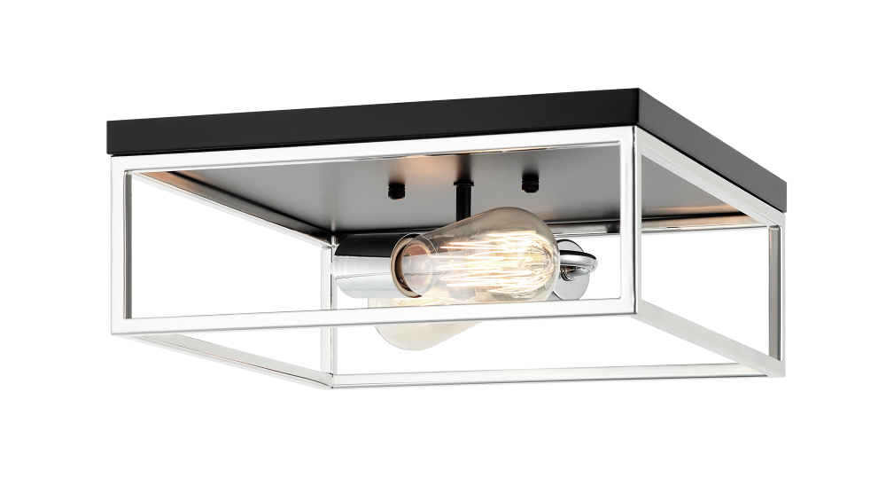 Matteo Lighting Clarke 2-Light Square Flush Mount Black, Chrome
