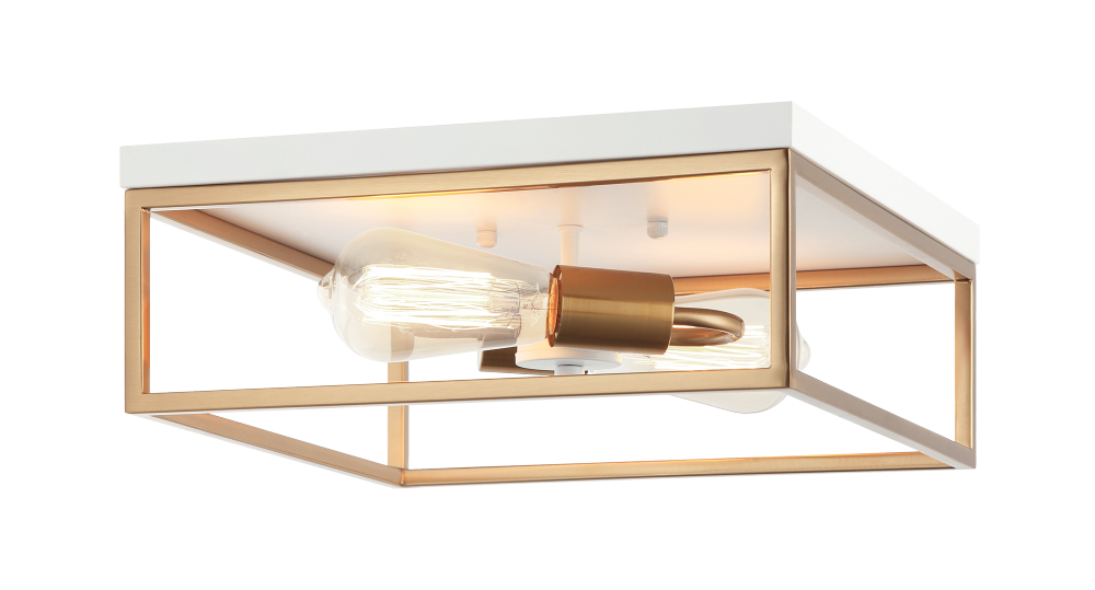 Matteo Lighting Clarke 2-Light Square Flush Mount White, Aged Brass