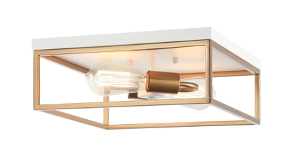 Matteo Lighting Clarke 2-Light Square Flush Mount White, Aged Brass