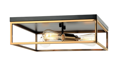 Matteo Lighting Clarke 3-Light Square Flush Mount Black, Aged Brass