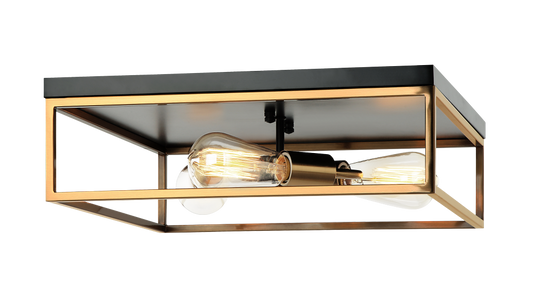Matteo Lighting Clarke 3-Light Square Flush Mount Black, Aged Brass