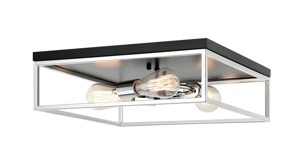 Matteo Lighting Clarke 3-Light Square Flush Mount Black, Chrome